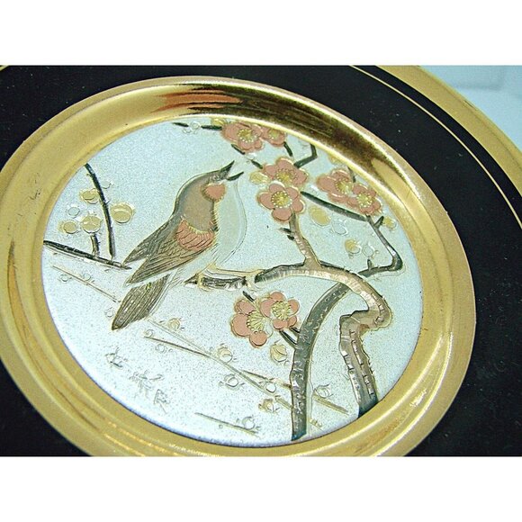 Dynasty Gallery The Art of Chokin Singing Bird Ring Holder Trinket Dish Plate 4" - Picture 7 of 8